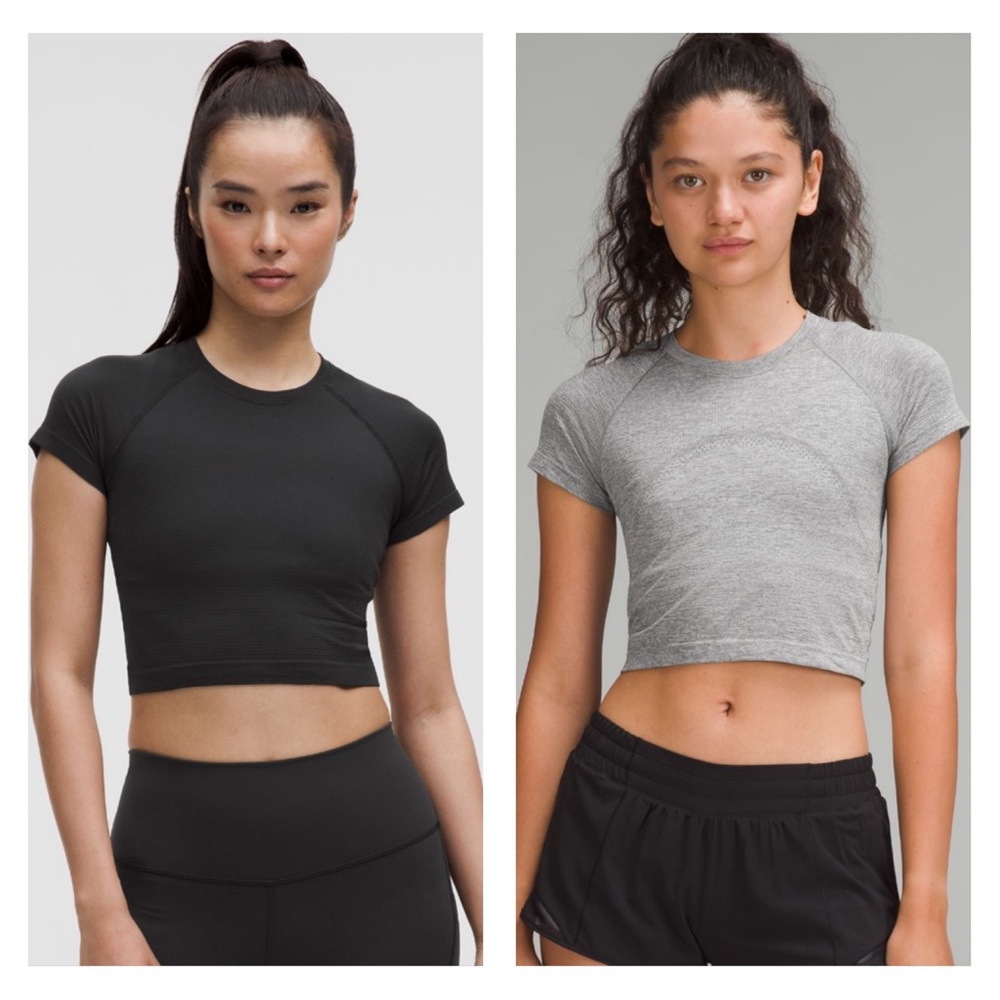TWO lululemon athletica Black and Gray Crop Swiftly tees size 8 - not separating